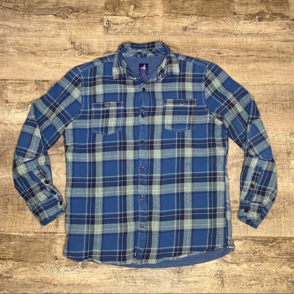 Johnnie O Mens Size Large Sherpa Lined Button Down Scotch Plaid Blue